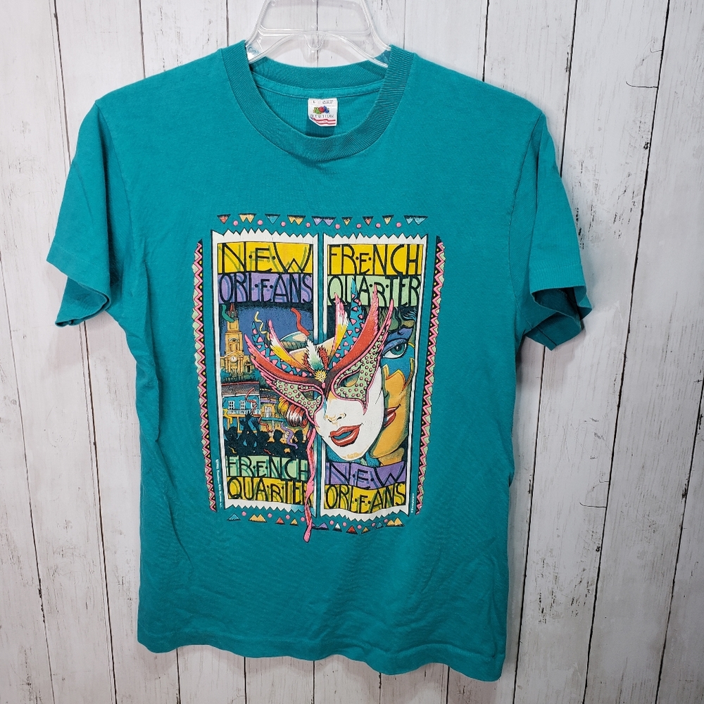 Vintage New Orleans French Quarter T-Shirt 1990 Size Large Single Stitch 90s.